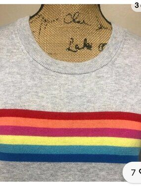 GAP Grey Rainbow stripe crewneck sweater 100% cotton Women's large EUC